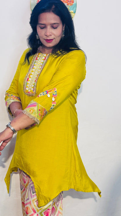 Haldi Yellow Roman Silk Embroidered Co-Ord Set