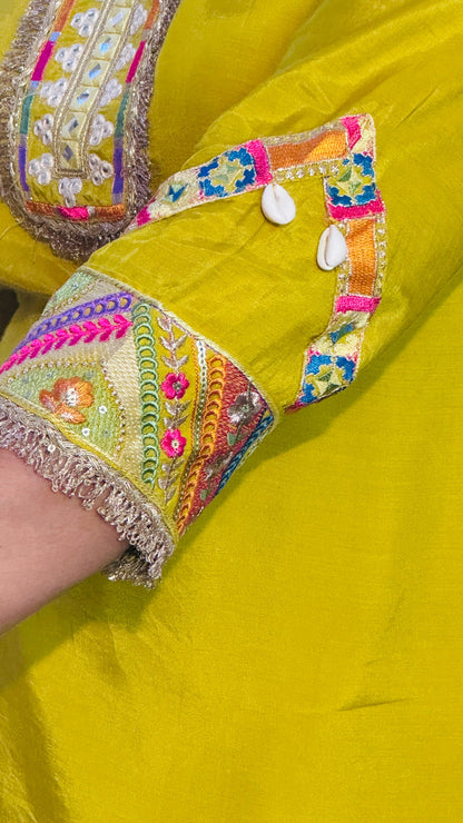 Haldi Yellow Roman Silk Embroidered Co-Ord Set