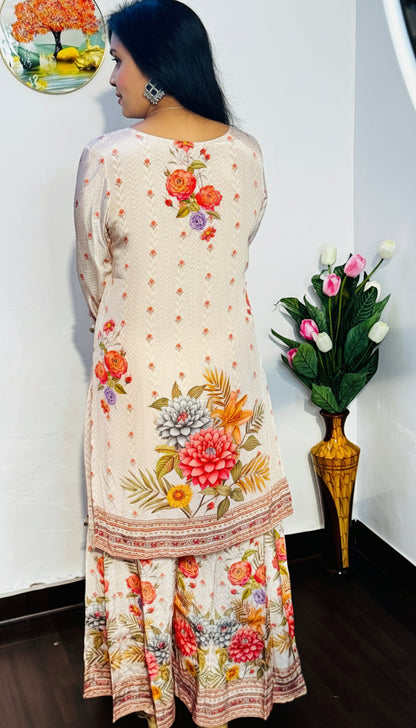 Warm Ivory Butter Crepe Flared Palazzo Suit Set