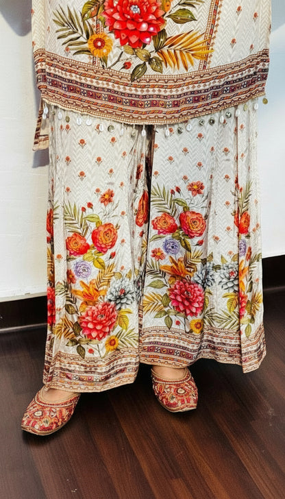 Warm Ivory Butter Crepe Flared Palazzo Suit Set