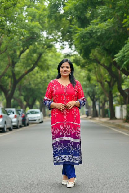 Pink & Blue Ombre Viscose Rayon Suit Set