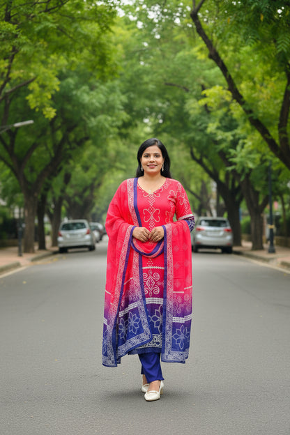Pink & Blue Ombre Viscose Rayon Suit Set