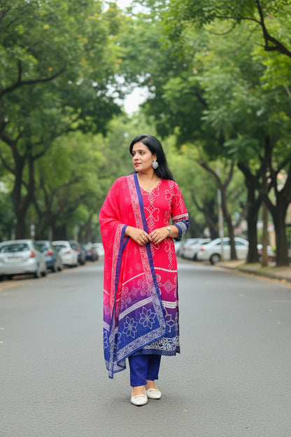 Pink & Blue Ombre Viscose Rayon Suit Set