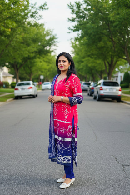 Pink & Blue Ombre Viscose Rayon Suit Set