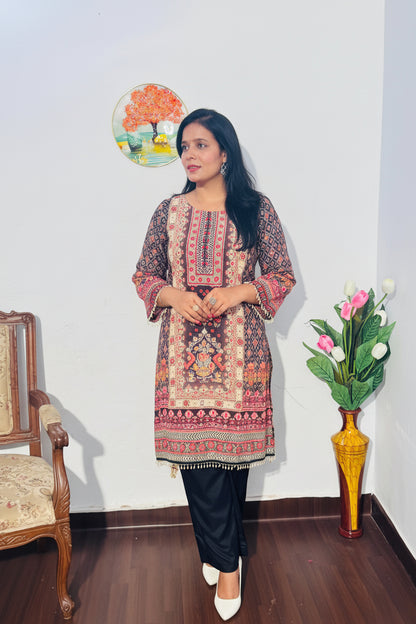 Black Embroidered Crepe Silk Palazzo Suit Set