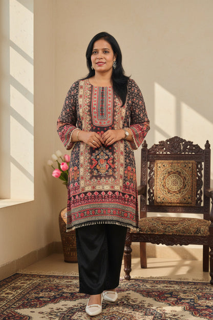 Black Embroidered Crepe Silk Palazzo Suit Set