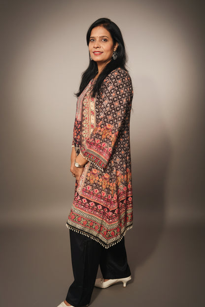 Black Embroidered Crepe Silk Palazzo Suit Set