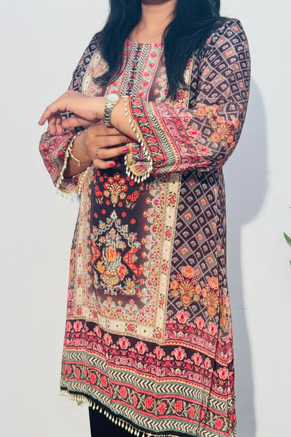 Black Embroidered Crepe Silk Palazzo Suit Set