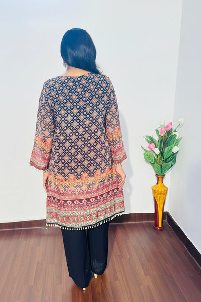 Black Embroidered Crepe Silk Palazzo Suit Set