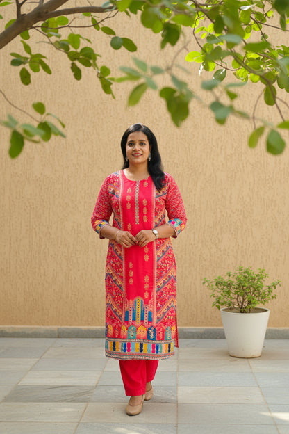 Bright Pink Chinon Suit Set
