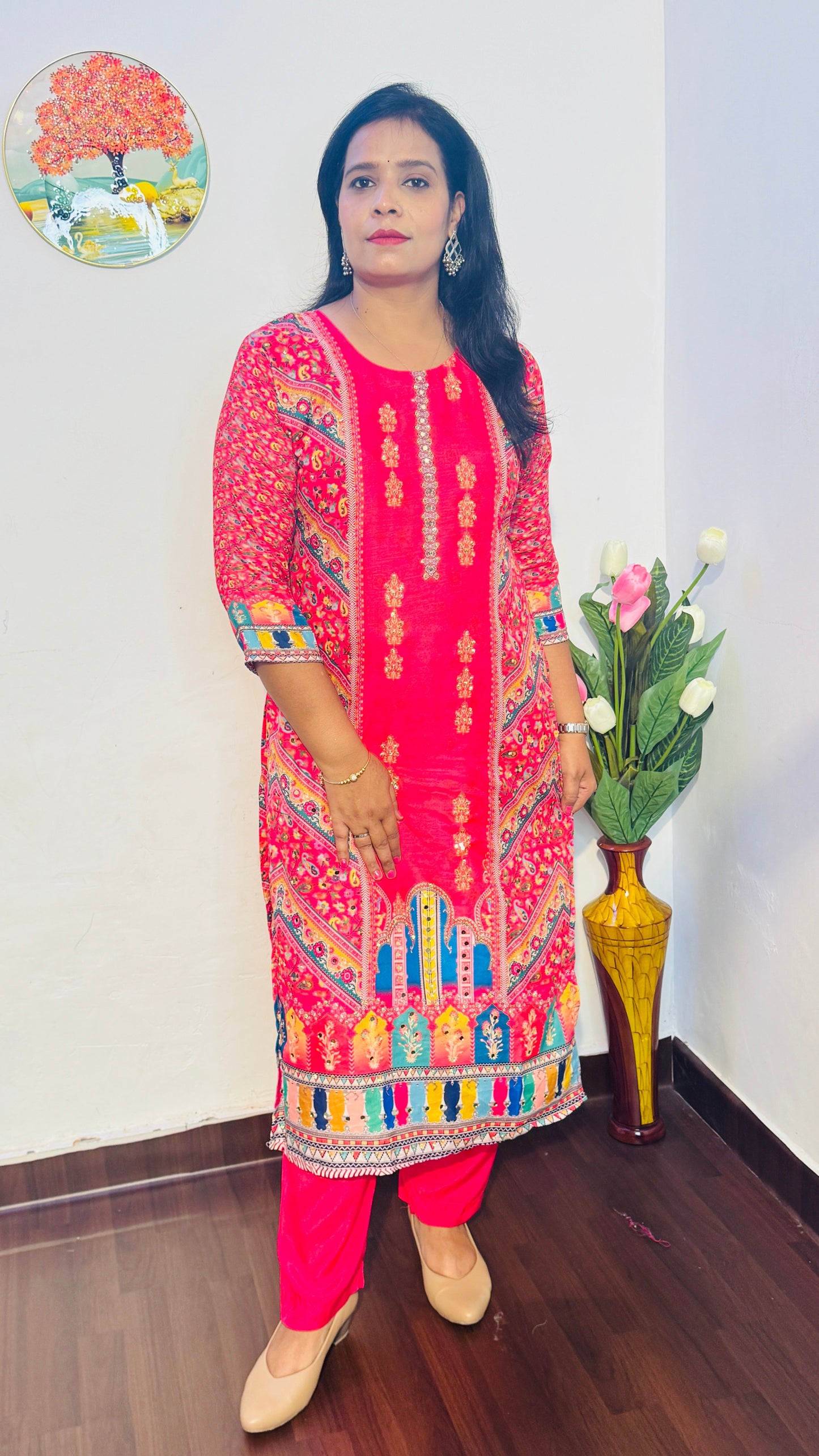 BHAVYA BRIGHT PINK CHINON  SUIT SET