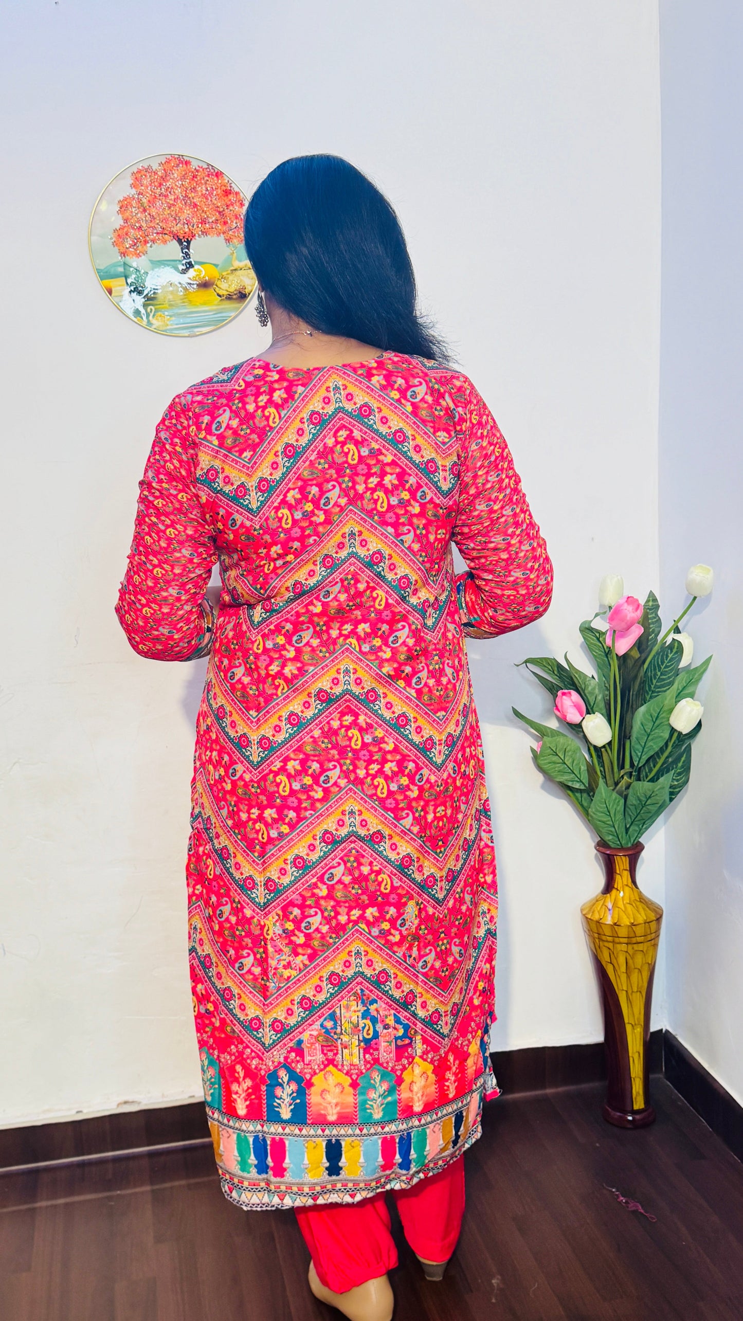 BHAVYA BRIGHT PINK CHINON  SUIT SET