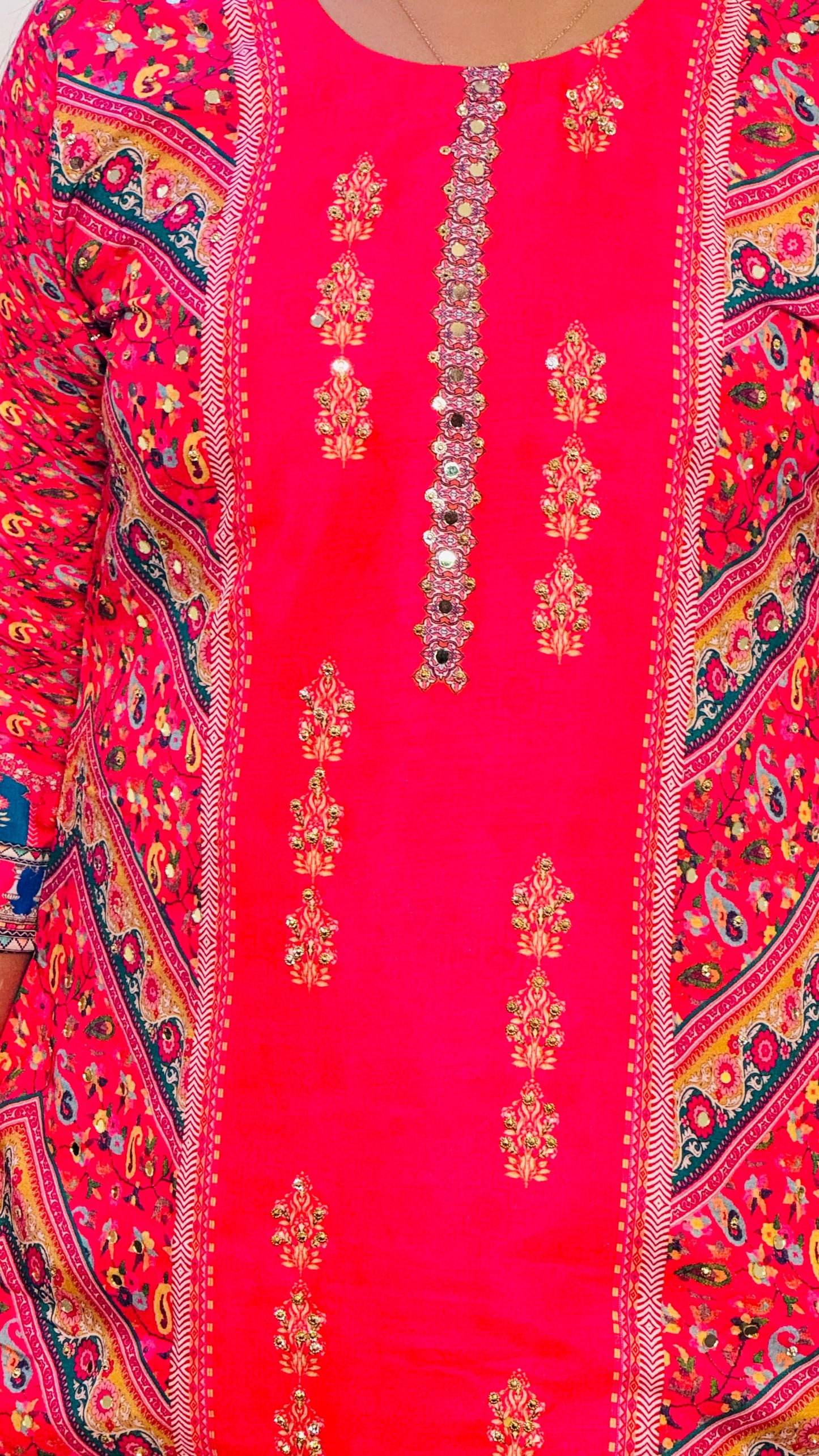 BHAVYA BRIGHT PINK CHINON  SUIT SET