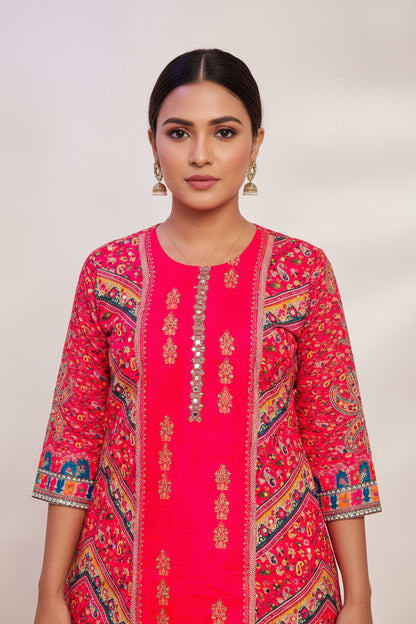Bright Pink Chinon Suit Set