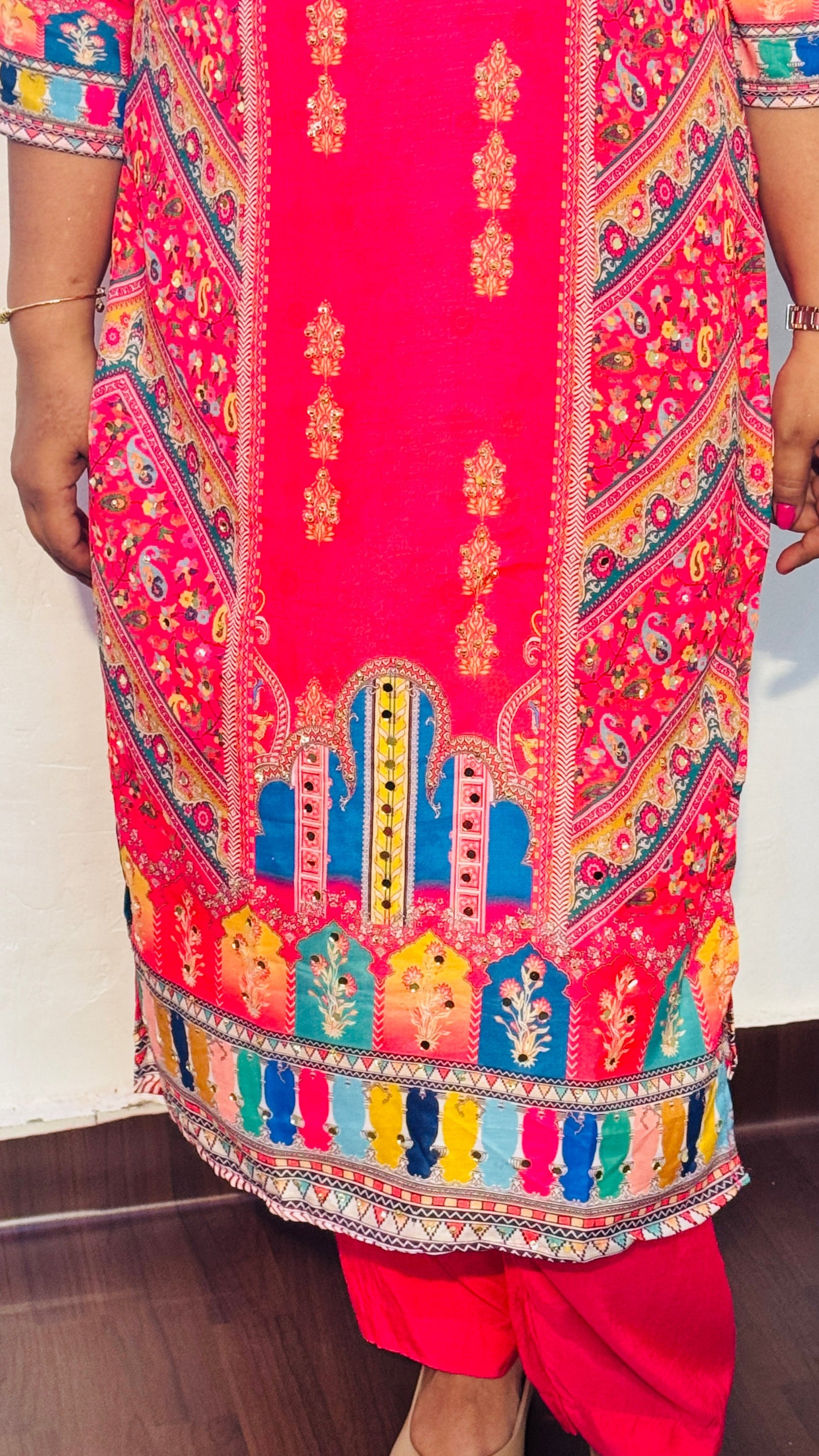 BHAVYA BRIGHT PINK CHINON  SUIT SET