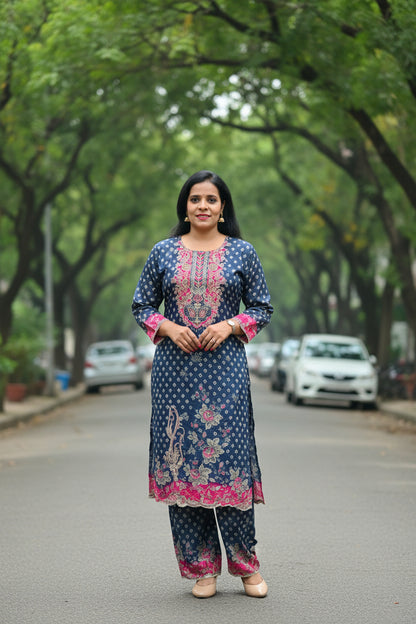 Grey Georgette Bandhani Palazzo Suit Set with Mirror Work