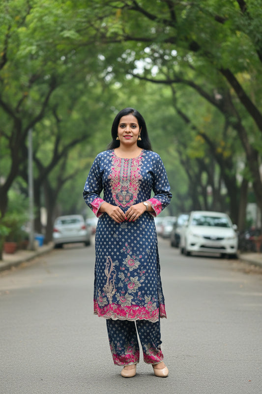Grey Georgette Bandhani Palazzo Suit Set with Mirror Work