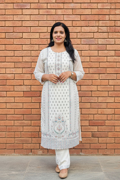 White Fully Embroidered Chinon Suit Set