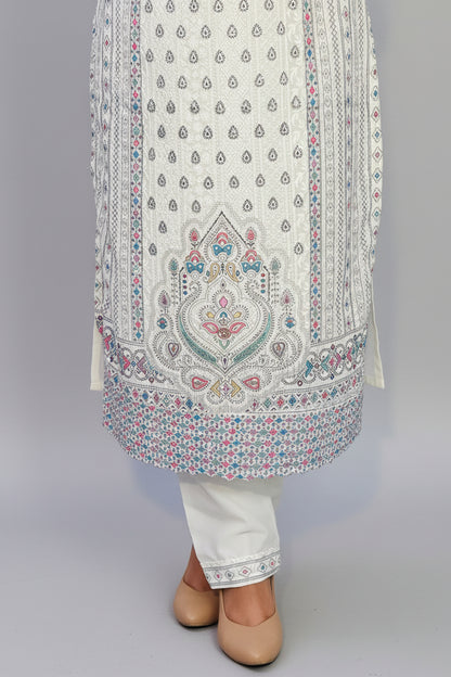 White Fully Embroidered Chinon Suit Set