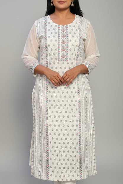 White Fully Embroidered Chinon Suit Set