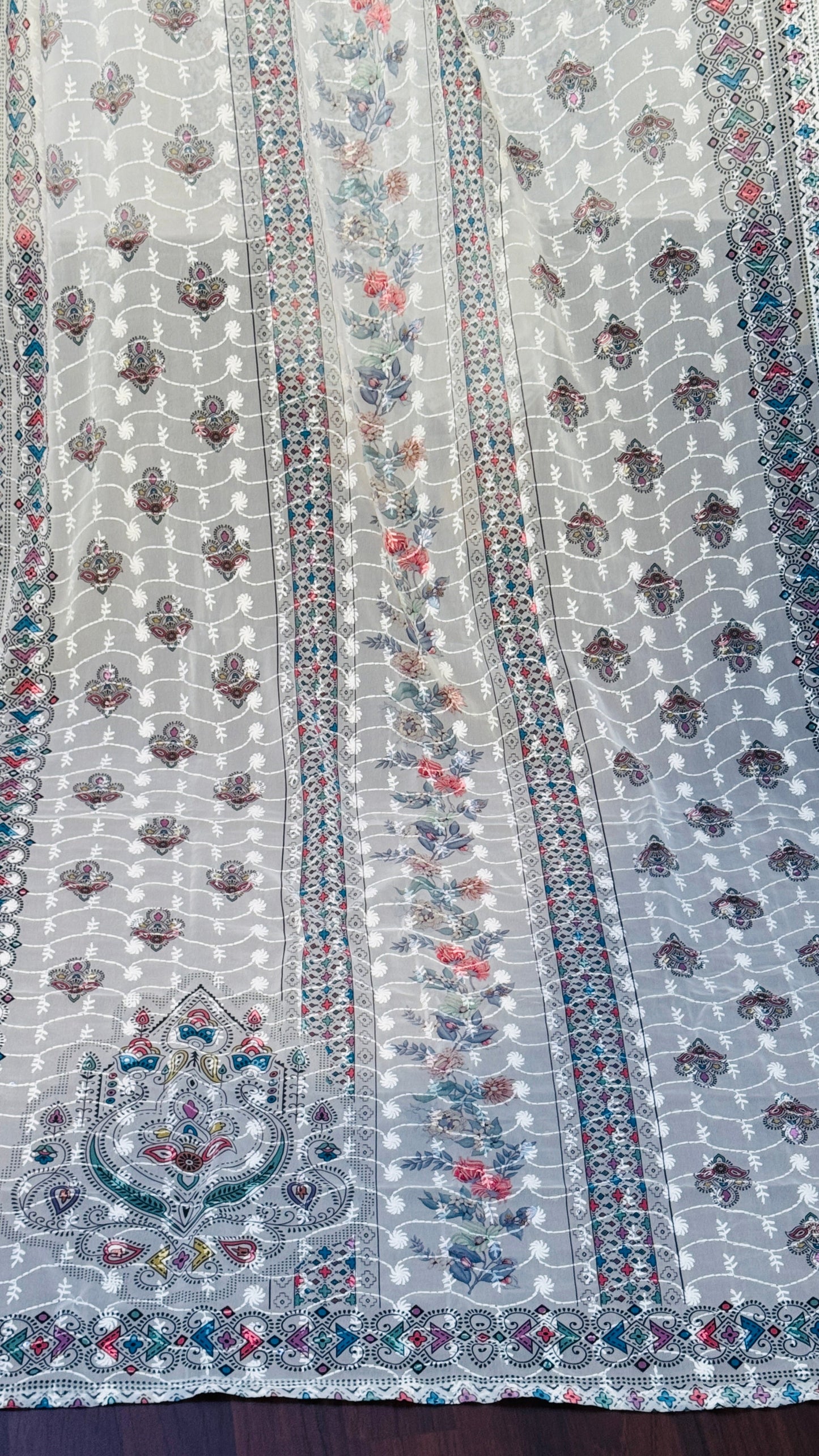 WHITE FULL EMBROIDERED CHINON SUIT SET