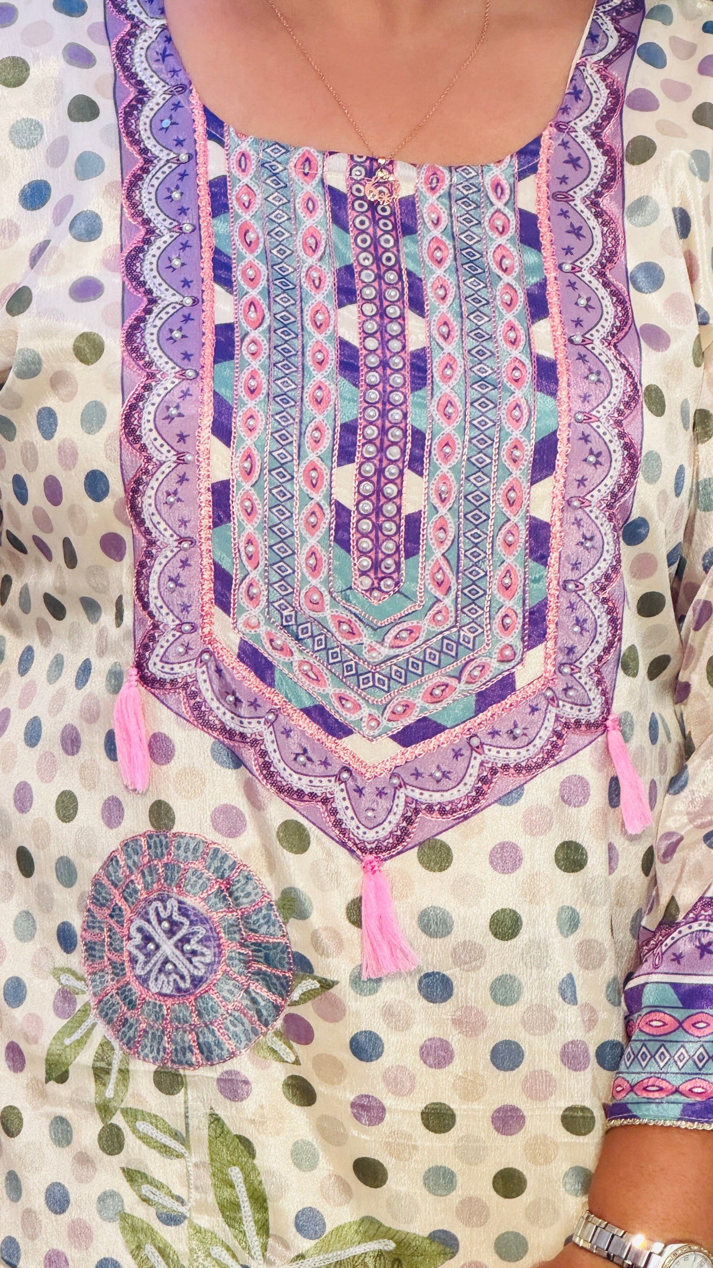 CREAM PEARL EMBROIDERED MUSLIN PALAZZO SUIT SET