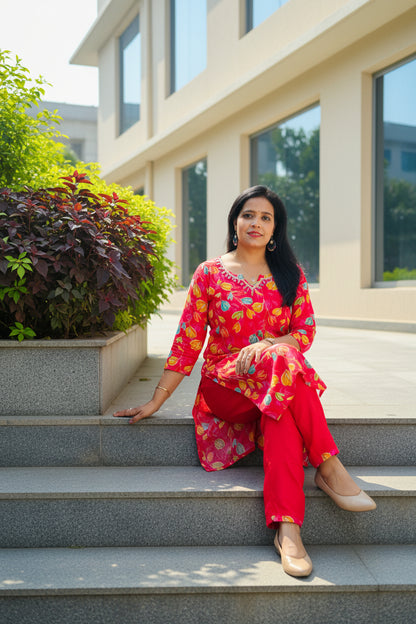 Rani Pink Floral Rayon Embroidered Suit Set