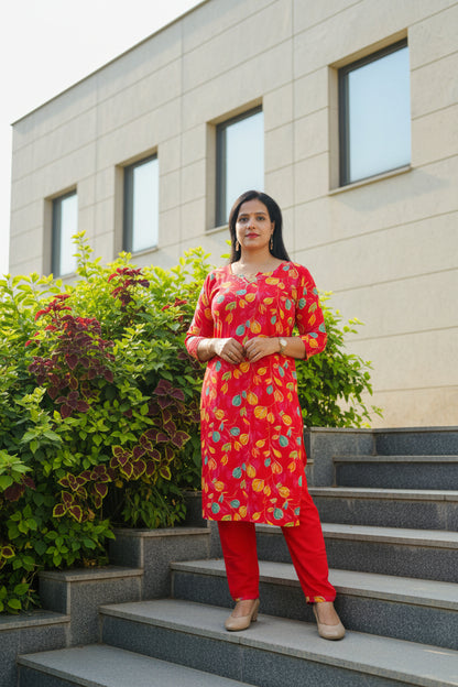 Rani Pink Floral Rayon Embroidered Suit Set