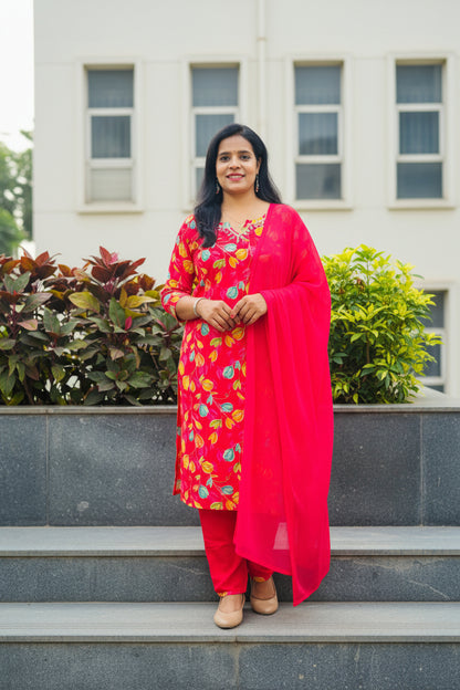 Rani Pink Floral Rayon Embroidered Suit Set