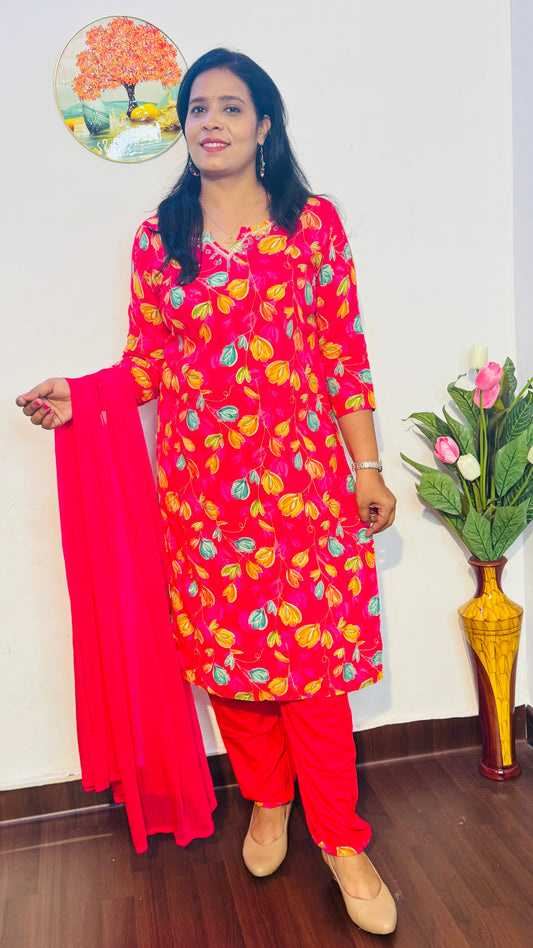 RANI PINK FLORAL RAYON EMBROIDERED SUIT SET