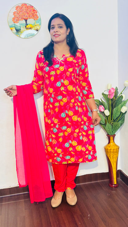 Rani Pink Floral Rayon Embroidered Suit Set