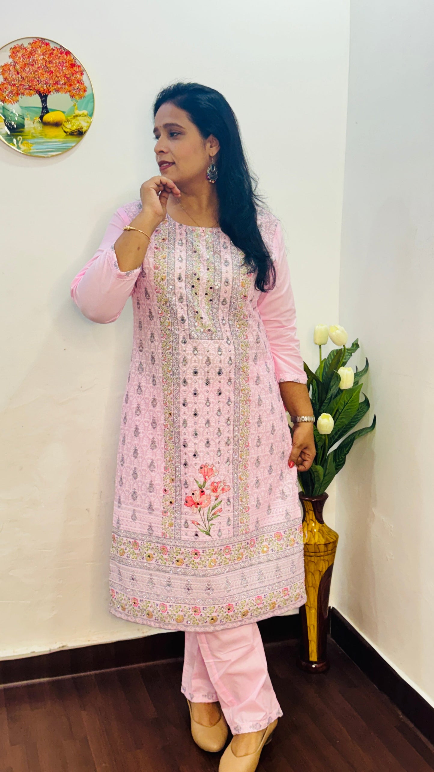 COTTON  SIFLY PINK  SUIT SET WITH MIRROR WORK | BHAVIAURA