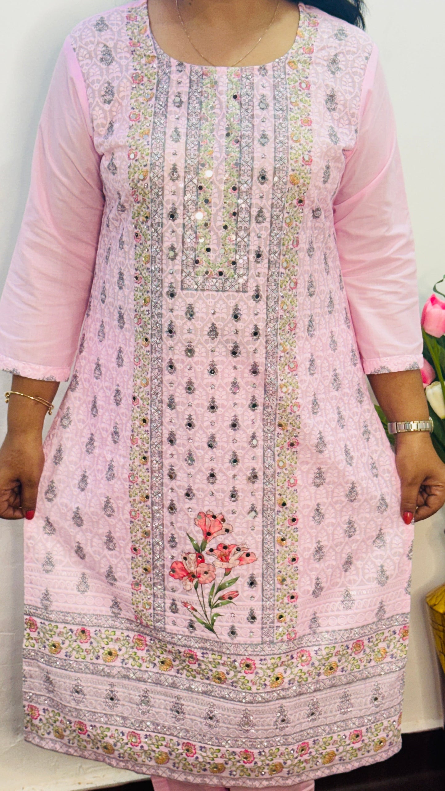 COTTON  SIFLY PINK  SUIT SET WITH MIRROR WORK | BHAVIAURA