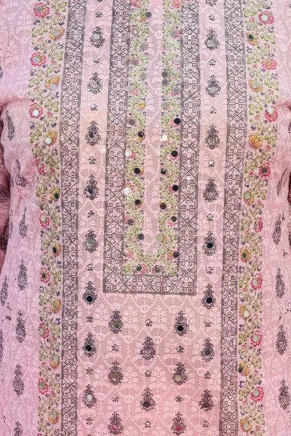 Pink Cotton Suit Set with Mirror Work for Women