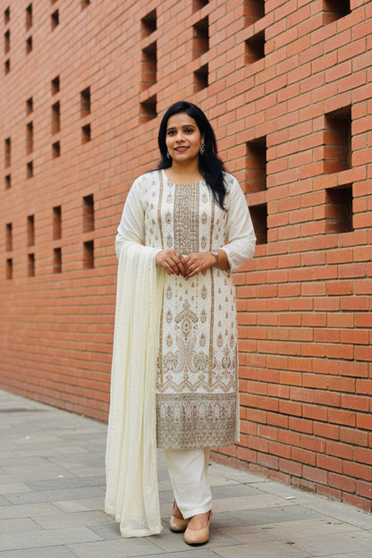 Off-White Schiffli Cotton Suit Set