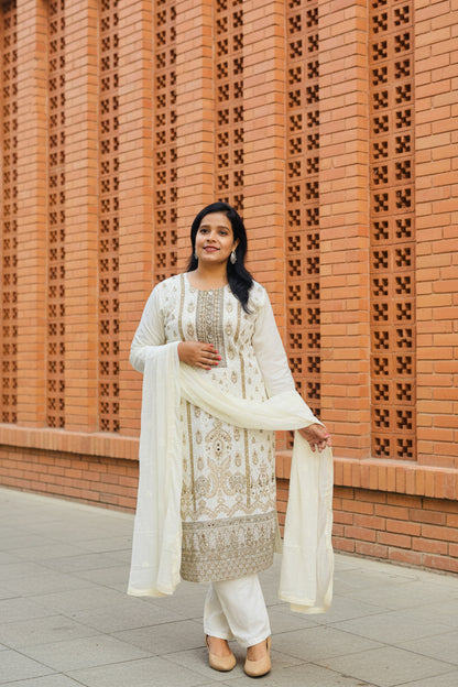 Off-White Schiffli Cotton Suit Set