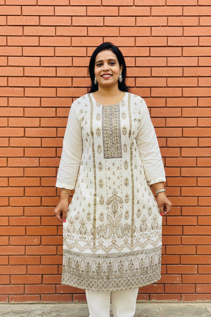 Off-White Schiffli Cotton Suit Set