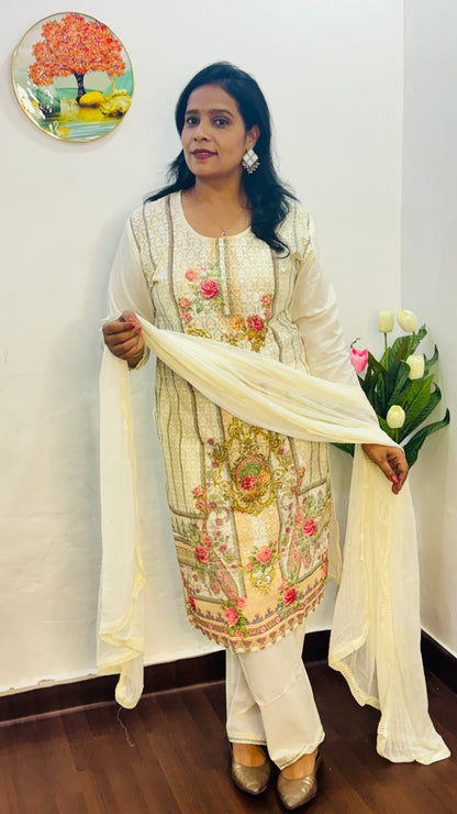 Pastel Yellow Cotton Schiffli  Suit Set