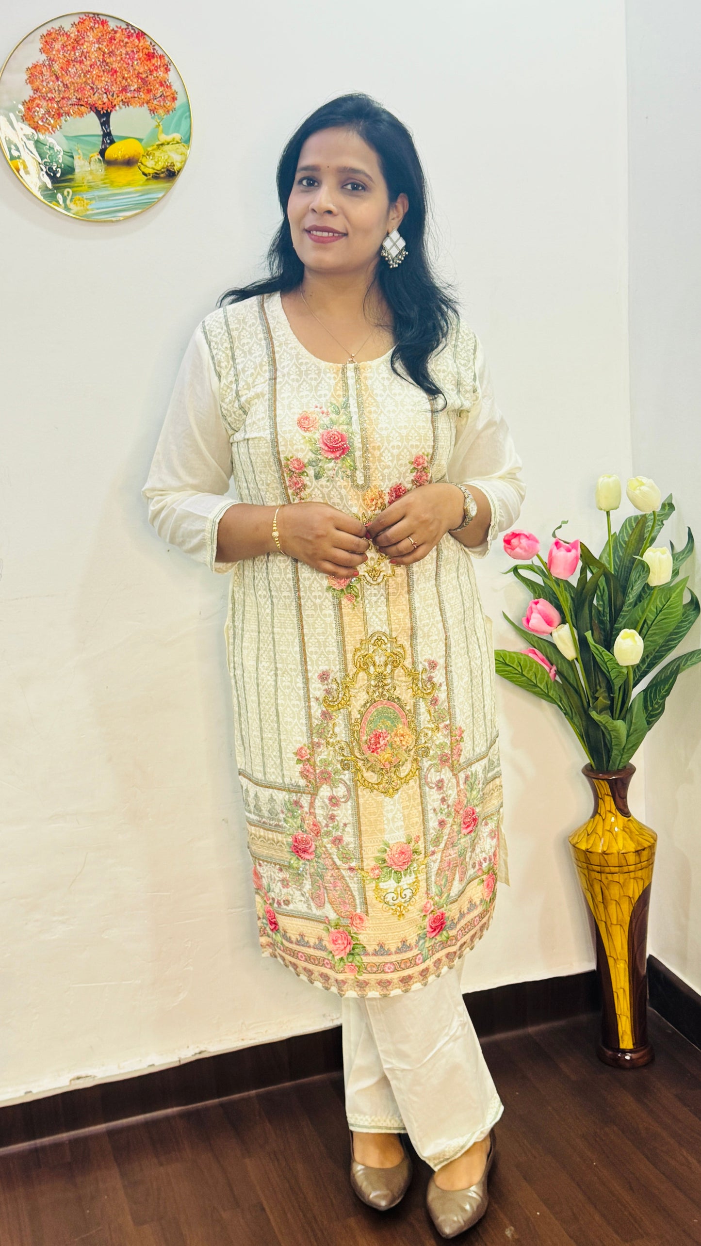 PASTEL YELLOW COTTON  SIFLY  SUIT SET WITH BEADS WORK |BHAVIAURA