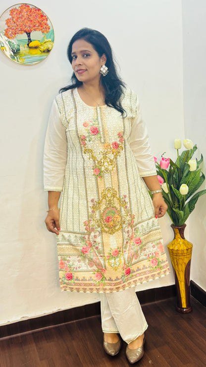 Pastel Yellow Cotton Schiffli  Suit Set