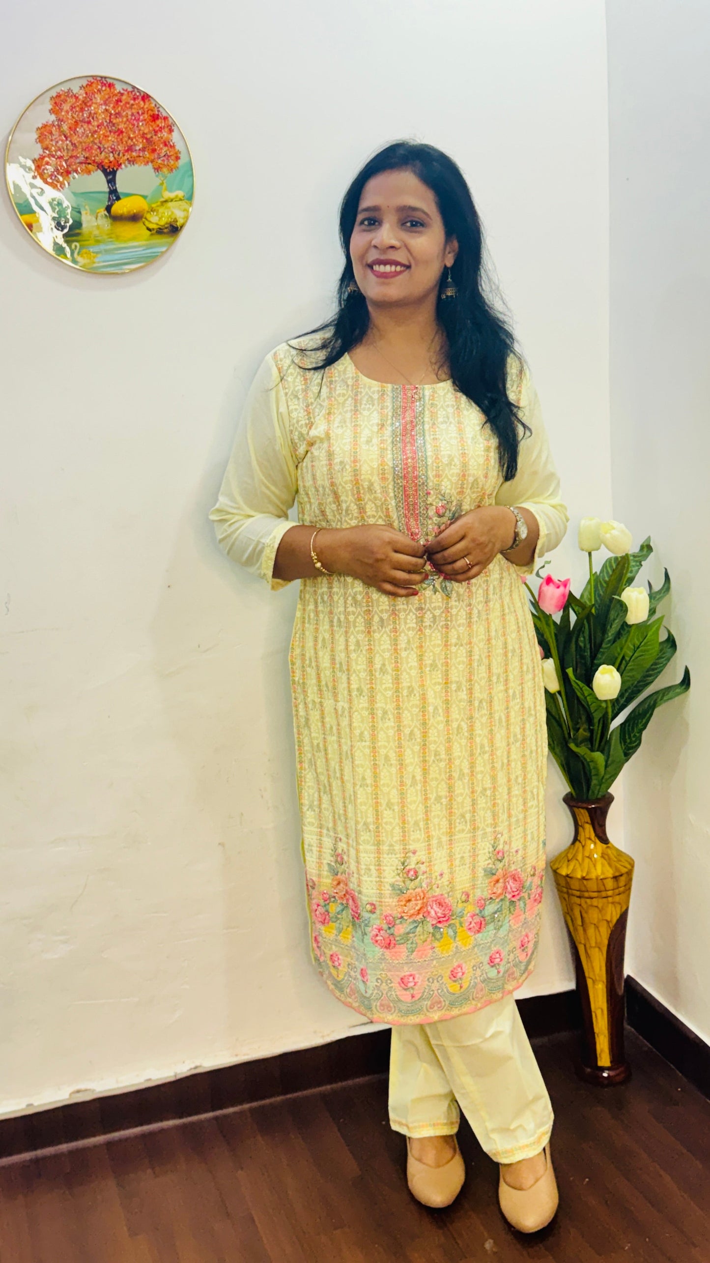 COTTON  SIFLY  LEMON YELLOW SUIT SET WITH BEADS WORK |BHAVIAURA