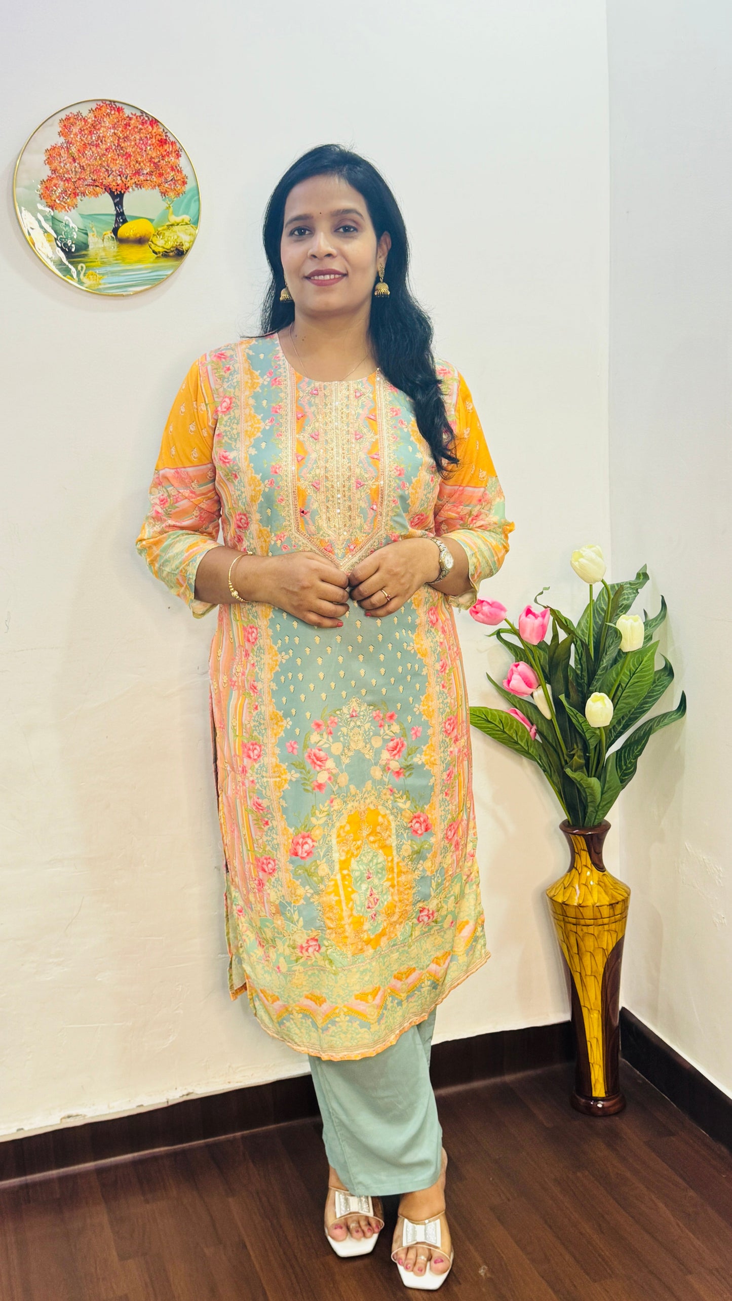 SKY BLUE DIGITAL PRINT MUSLIN SUIT SET