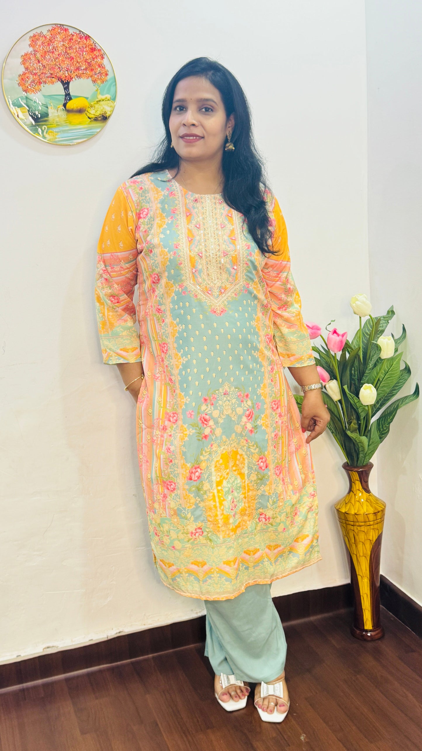 SKY BLUE DIGITAL PRINT MUSLIN SUIT SET