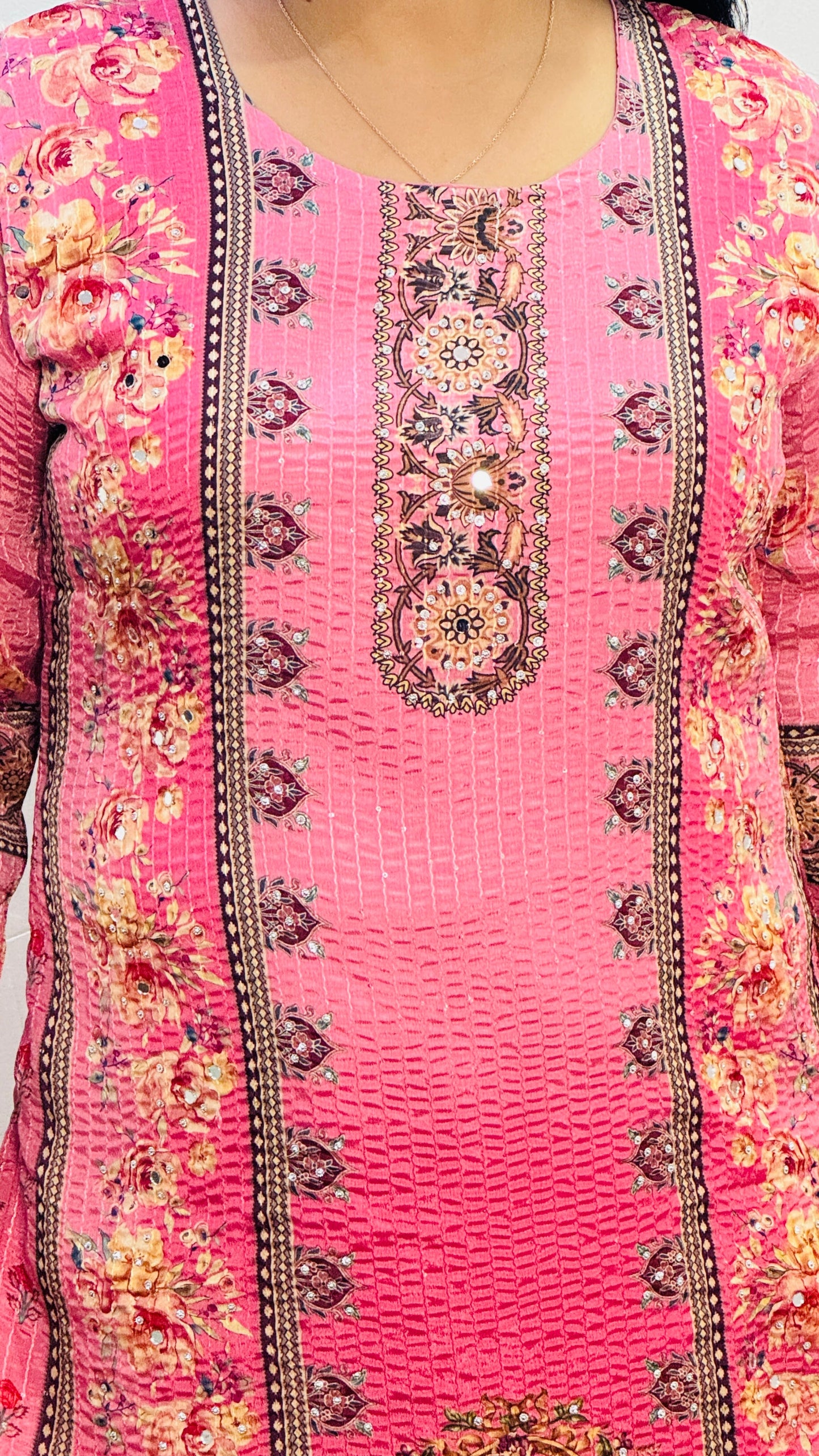 BABY PINK  CHINON GOLDEN SEQUIN WITH MIRROR WORK SUIT SET