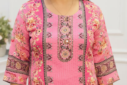 Baby Pink Chinon Suit Set with Golden Sequin & Mirror Work