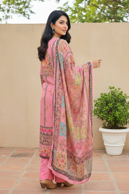 Baby Pink Chinon Suit Set with Golden Sequin & Mirror Work
