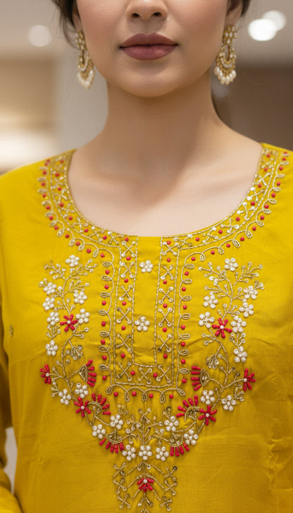 STUNNING ROMAN SILK HOT YELLOW COLOR SUIT SET