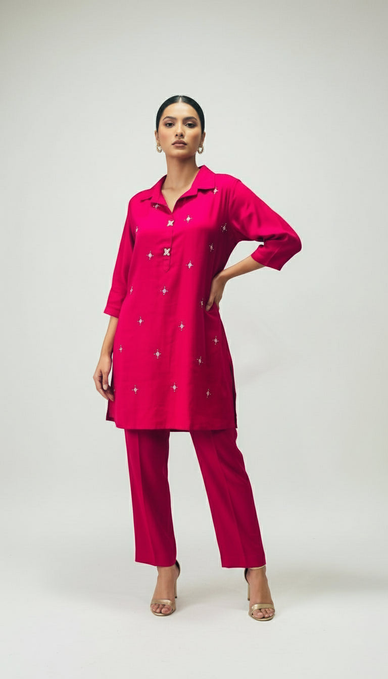 MAGENTA VATICAN EMBROIDERD CO-ORD SET