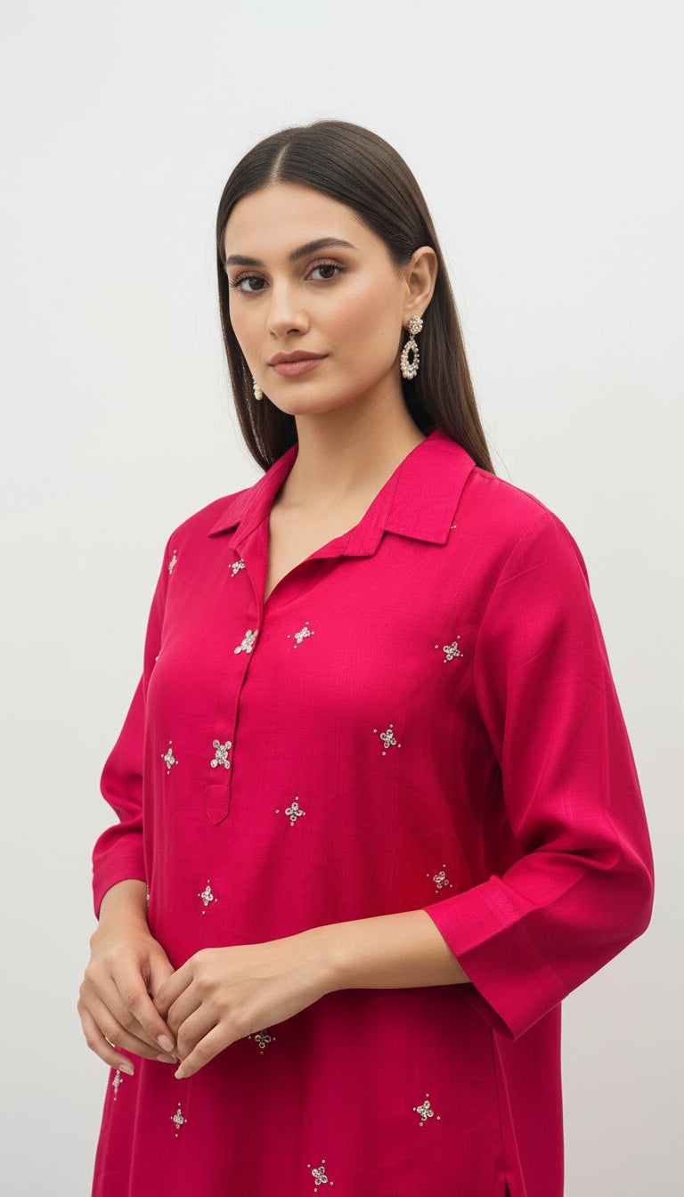 MAGENTA VATICAN EMBROIDERD CO-ORD SET