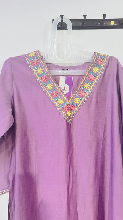 Lavender Embroidered Muslin Kurta Set